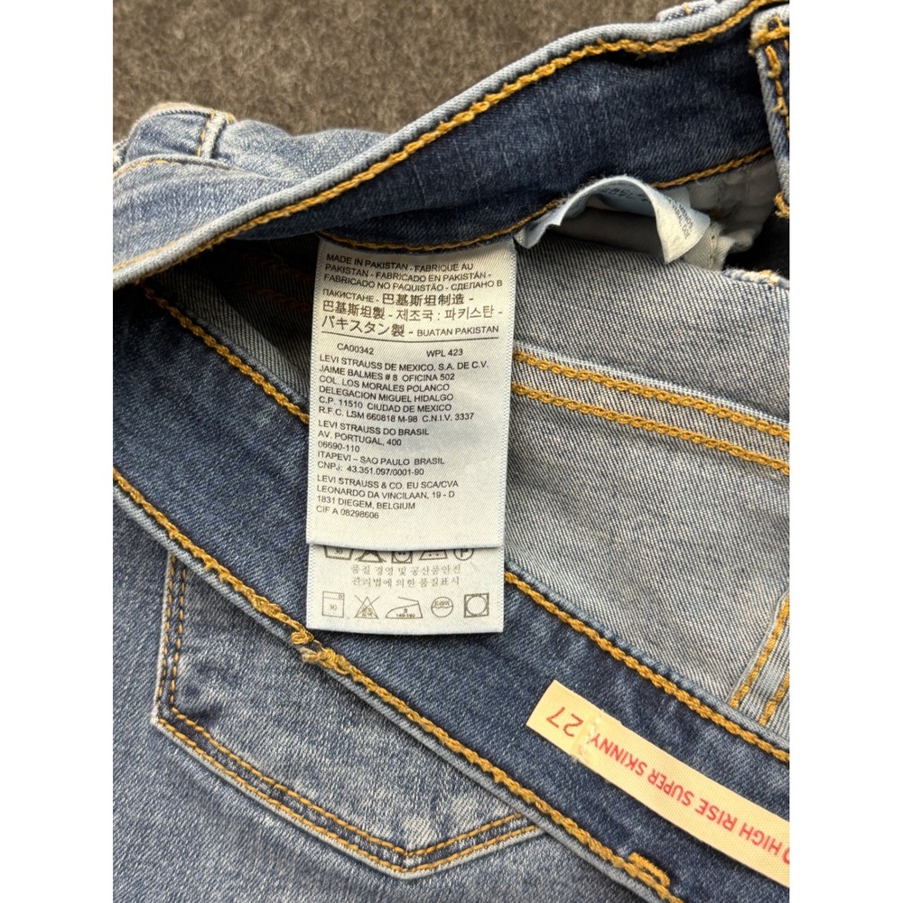 Levis 720 High Rise Super Skinny Jeans Light Wash Distressed Raw Hem 27 - Picture 8 of 9
